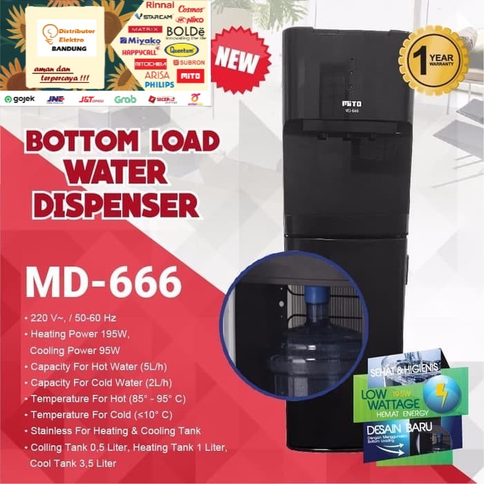 TERBARU (NEW) DISPENSER MITO MD-777 / MD-666 BLACK / PANAS / DINGIN / NORMAL