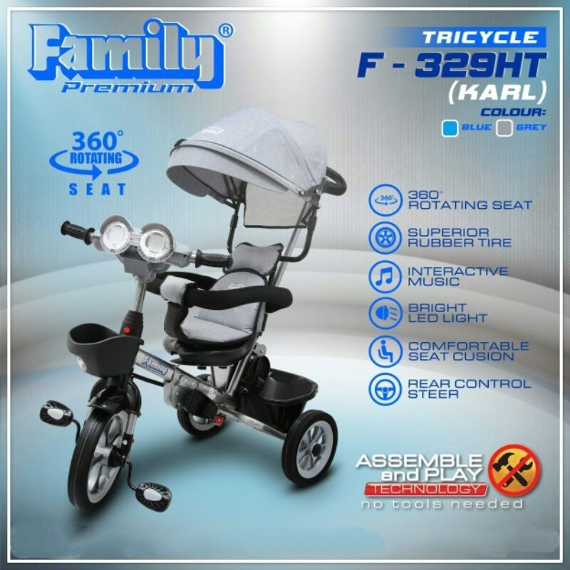 SEPEDA ANAK RODA 3 FAMILY PREMIUM F329HT bangku bisa di putar
