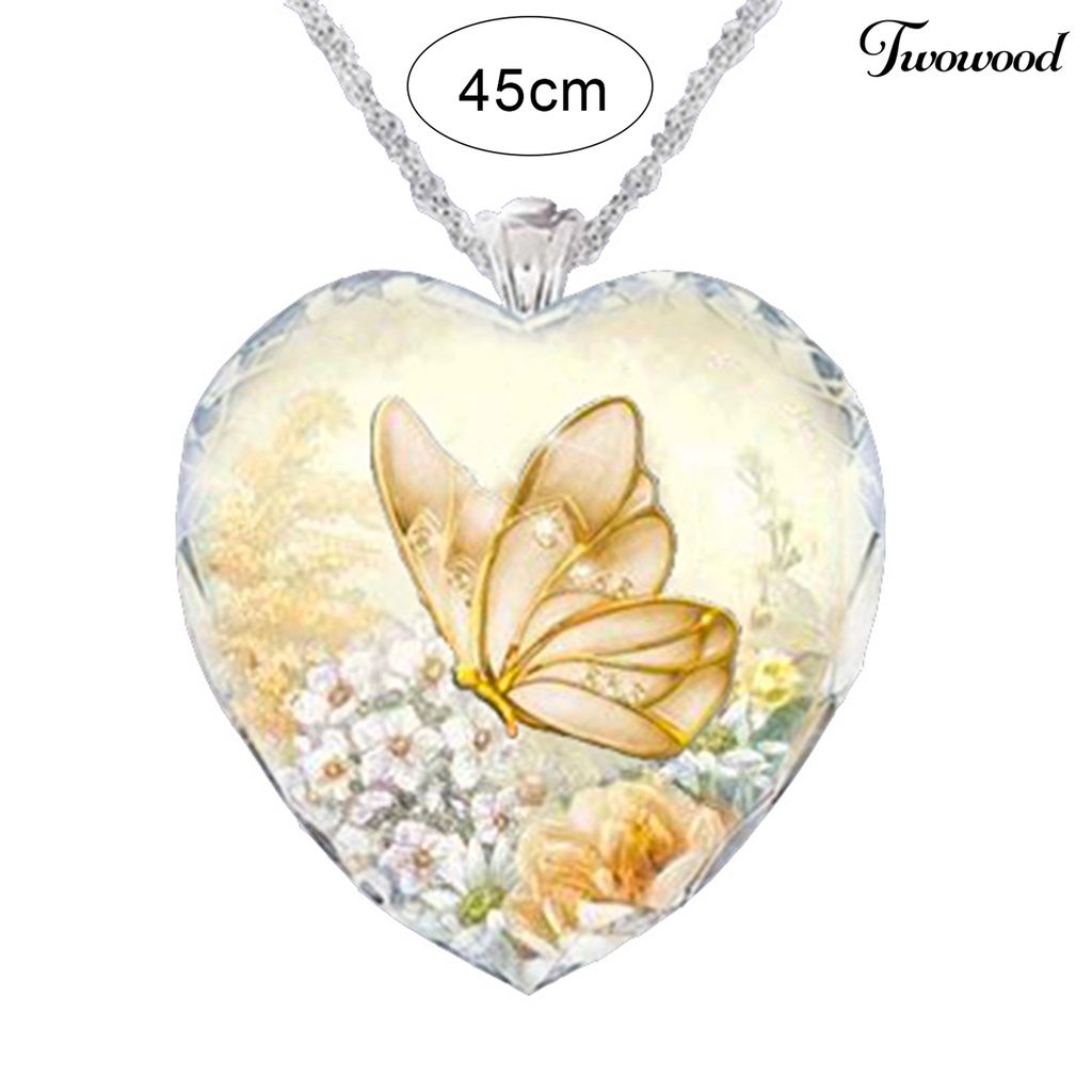 Kalung Liontin Butterfly Hati Bahan Alloy Untuk Wanita