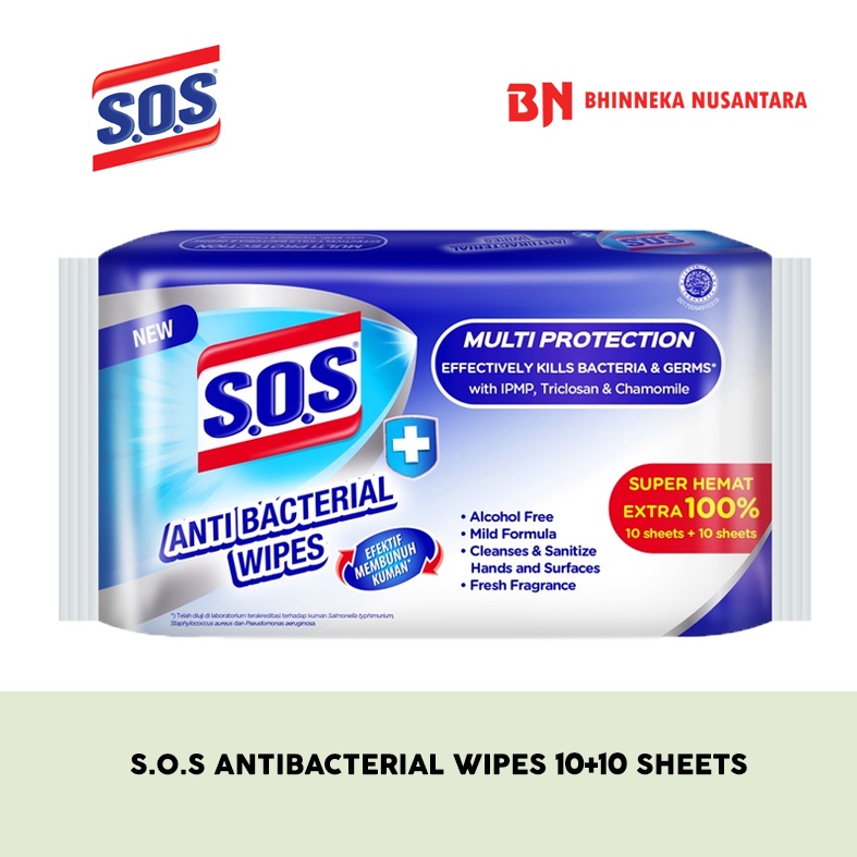 Jual SOS Antibacterial Wipes Tissue Basah 10+10 Sheets Shopee Indonesia