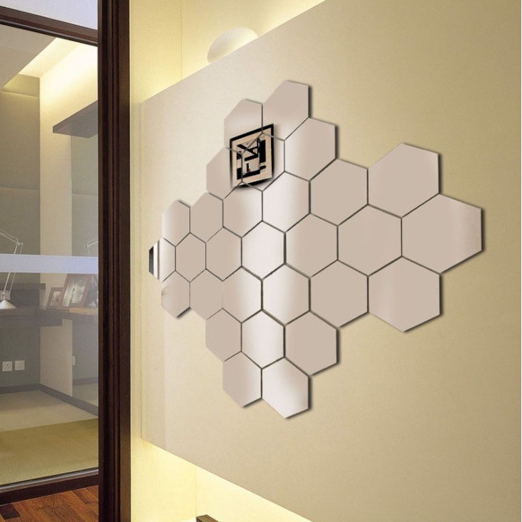 ☀ INDOLAND ☀  Cermin Kaca 1  pcs HEXAGON Hiasan Dinding Acrylic HEXAGONAL Impor Mirror R215