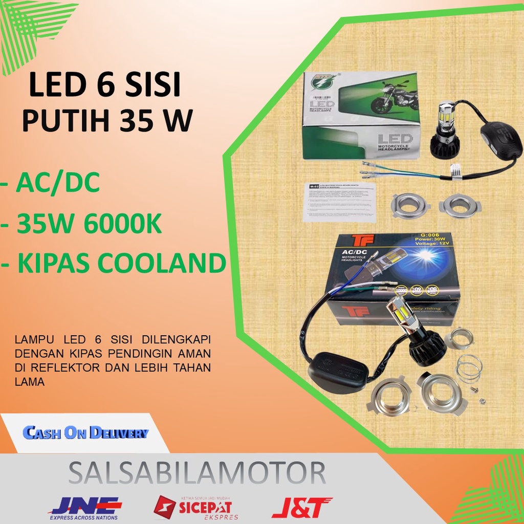 Lampu motor led beat fi karbu 6 sisi depan super terang 35w putih