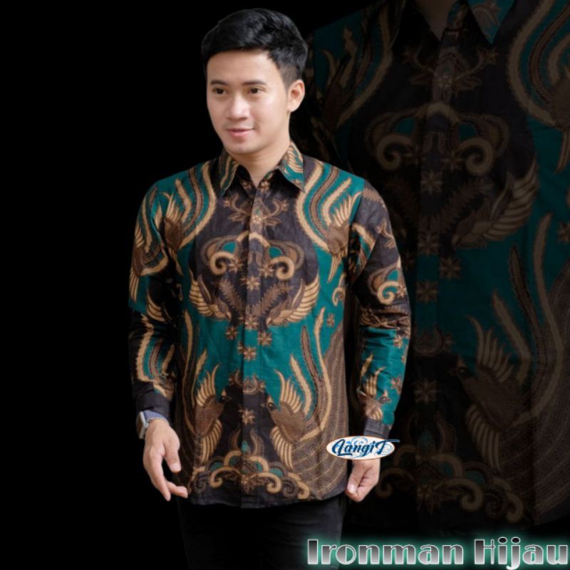 Couple Kemeja Batik Anak Laki-laki Dan Ayah Warna Hijau Motif Ironman Terbaru // Baju Batik Couple Terbaru