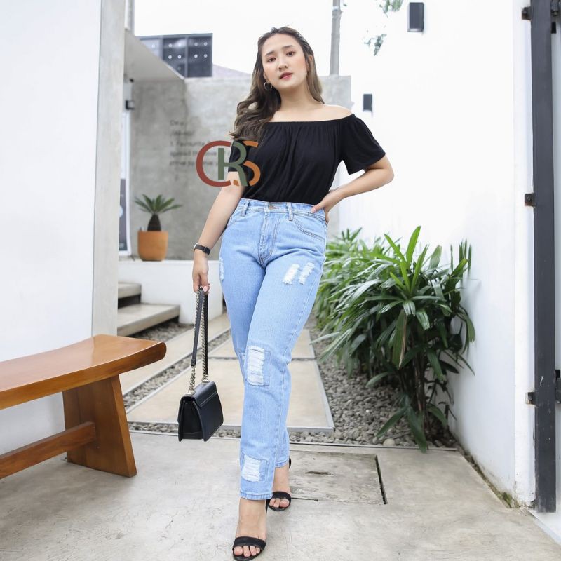 Celana Wanita Jeans Sobek Boyfriend Ripped