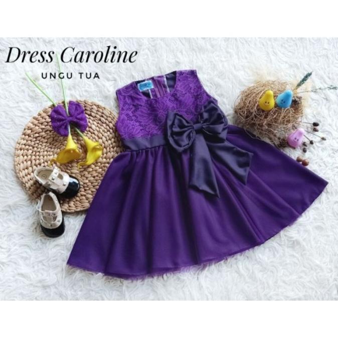 SALE DRESS ANAK BAJU PESTA ANAK &amp; DEWASA CAROLINE WARNA UNGU TUA UU SDFS6465E