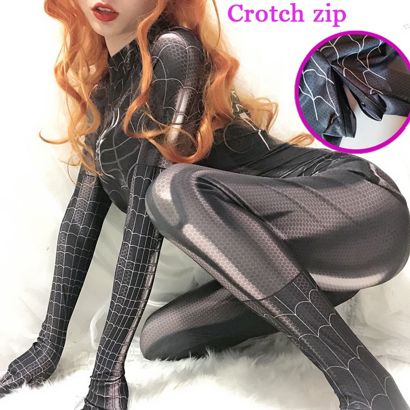 Halloween Cosplay Catwoman Bodysuit wanita Kostum Playsuits COS wanita Spiderman Kostum