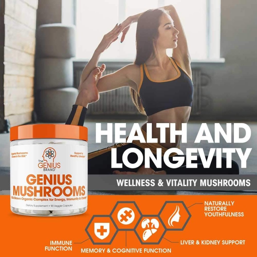 Genius Mushroom - Lions Mane, Cordyceps &amp; Reishi - 90 Veggie Caps Mushrooms