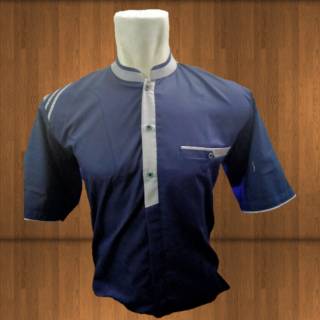  Baju  koko  dewasa  lengan pendek biru donker bahan katun 