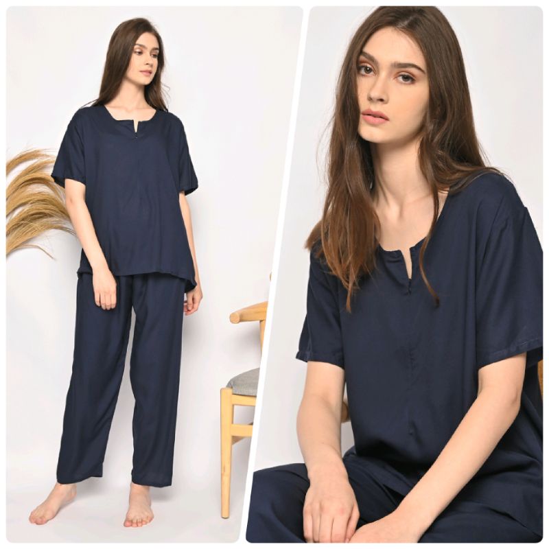 ONE SET PIYAMA RAYON-CPJ SLTG POLOS NAVY