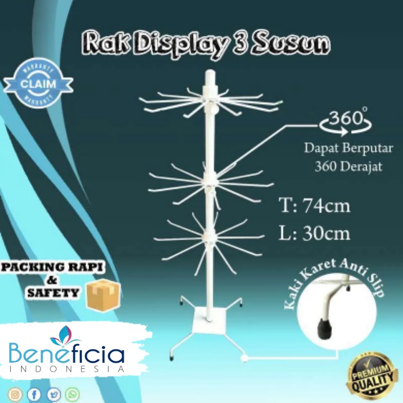 RAK GANTUNG DISPLAY PUTAR MATAHARI 3 SUSUN BESI GANTUNGAN AKSESORIS PERHIASAN TOKO SERBAGUNA A031
