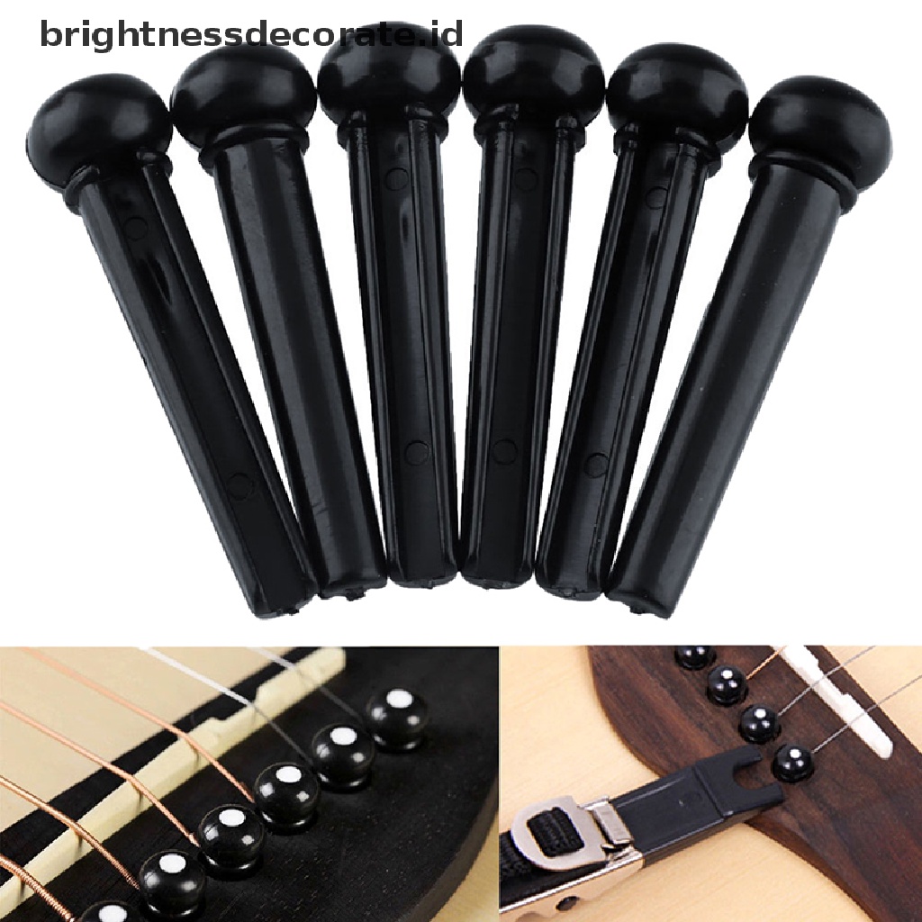 6pcs Pin Bridge Ebony Warna Hitam Dengan Shell Dots Untuk Gitar Akustik