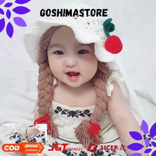 Goshimastore - Topi Kupluk Renda Bayi Kepang Rambut | Baby Hat Wig Balita Cewek Untuk Bayi 3 Bulan-2