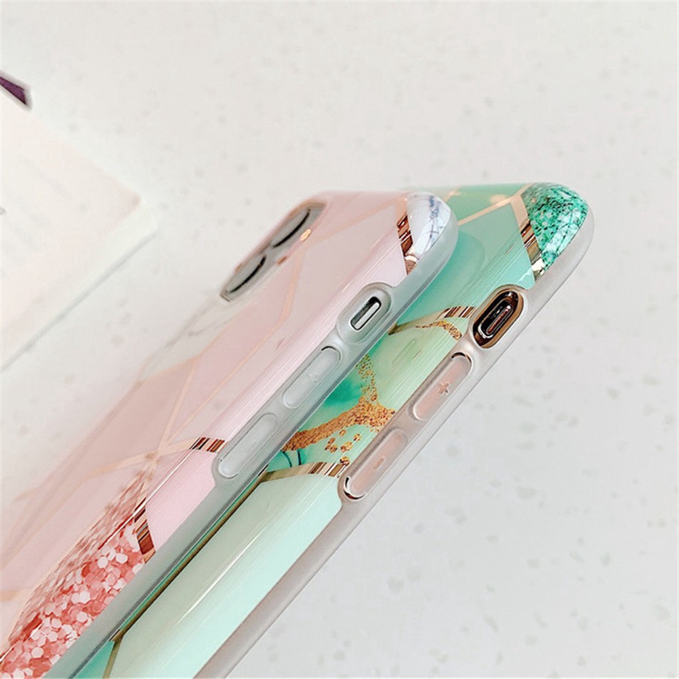 Geometric Marble Texture iPhone 11 X XR XS Max 11 Pro Max Soft IMD Cases Cover For iPhone 6+ 6S 7 8 Plus full cover