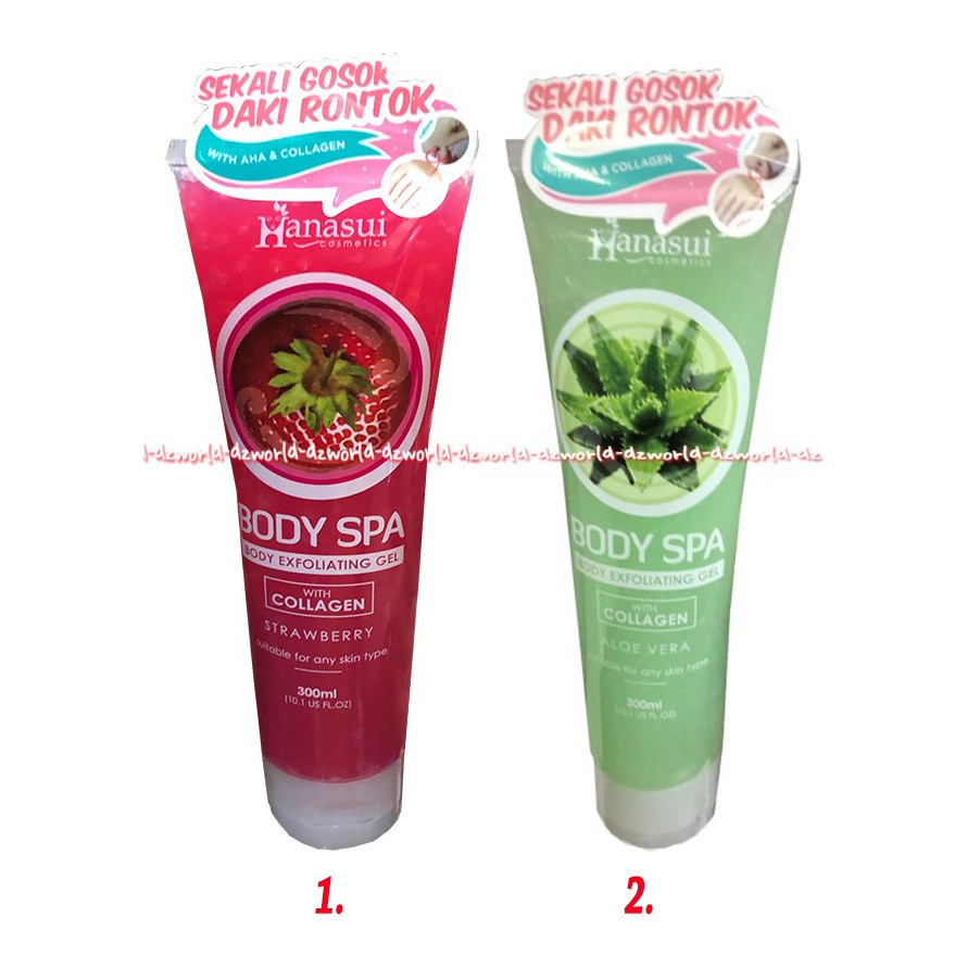 Hanasui Body Exfoliating Gel With Collagen Aloe Vera Strawberry 300ml gel lulur