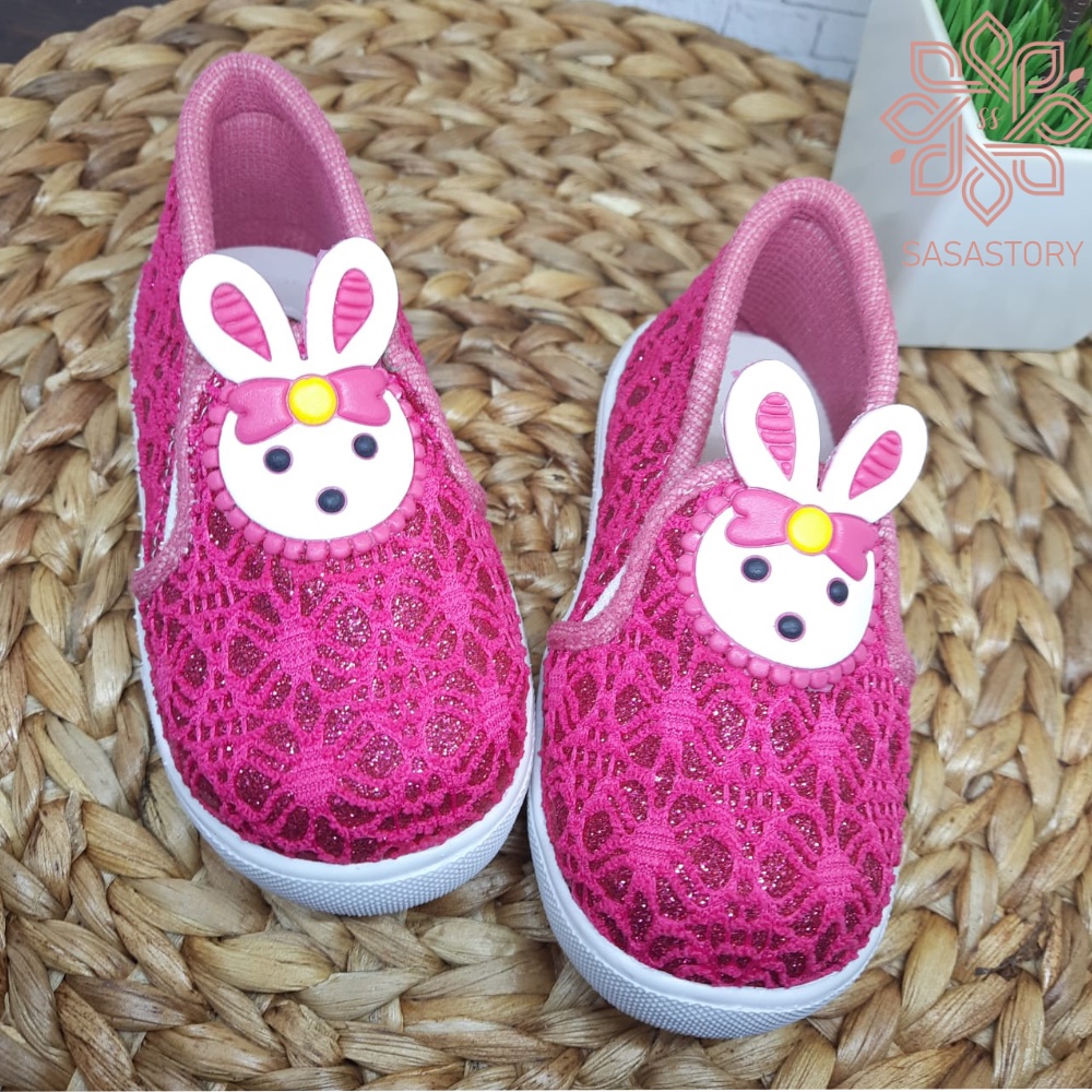 Sasastory Sepatu Pesta Slip On Brokat Anak Perempuan Usia 1 2 3 4 5 6 Tahun Pink Fanta CA25