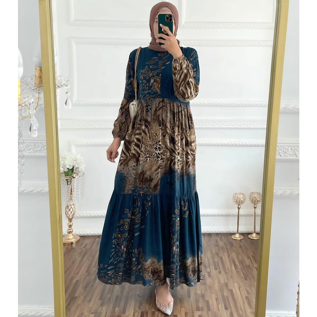 GAMIS MAXI DRESS RAYON PREMIUM LD 100 - 110 HOMEYDRESS BUSUI BAJU GAMIS SERAGAM MOTIF TERBARU V.2-DEBORA DRESS