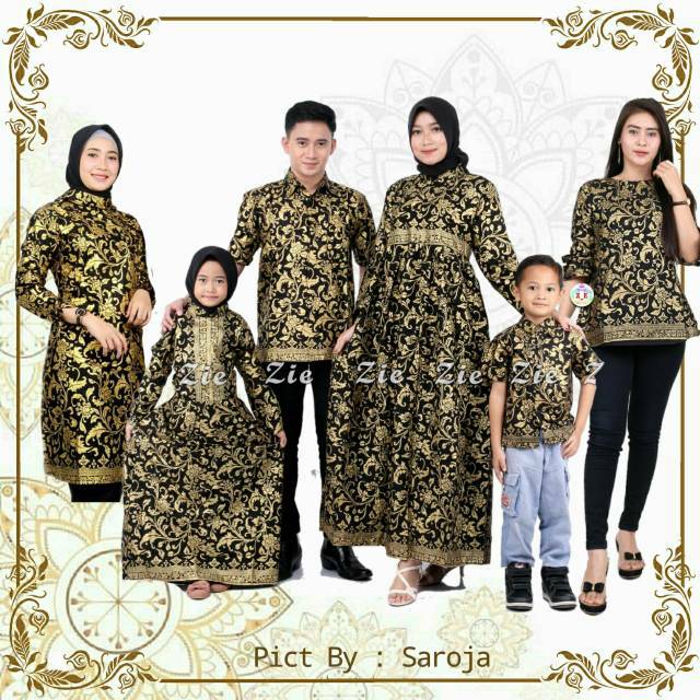 Saroja (053) Couple Keluarga Batik Gamis Batik Katun Premium Motif Bakung