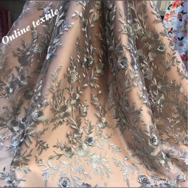 Kain Tulle 3d mutiara / bahan tille 3d.