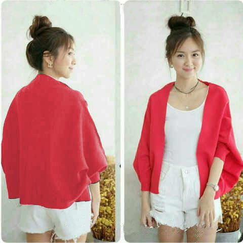 [Cardigan Batwing Moana SW] cardigan wanita wolly crepe hitam dan merah