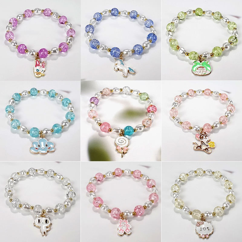 Gelang Kristal Popcorn Warna-Warni Bahan Stainless Steel Untuk Wanita