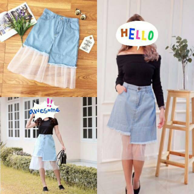 JEANS SKIRT ROK JEANS MIX TILE ALLURA JEANS SKIRT TILE