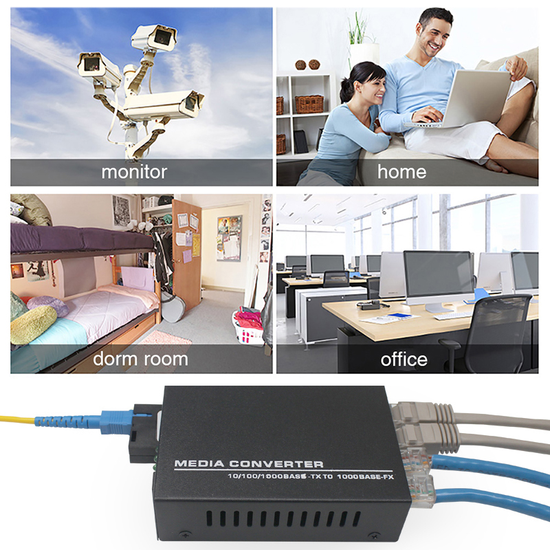 10 /100Mbps Fast Ethernet Fiber Optical Media Converter Single Mode 20KM 4 RJ45