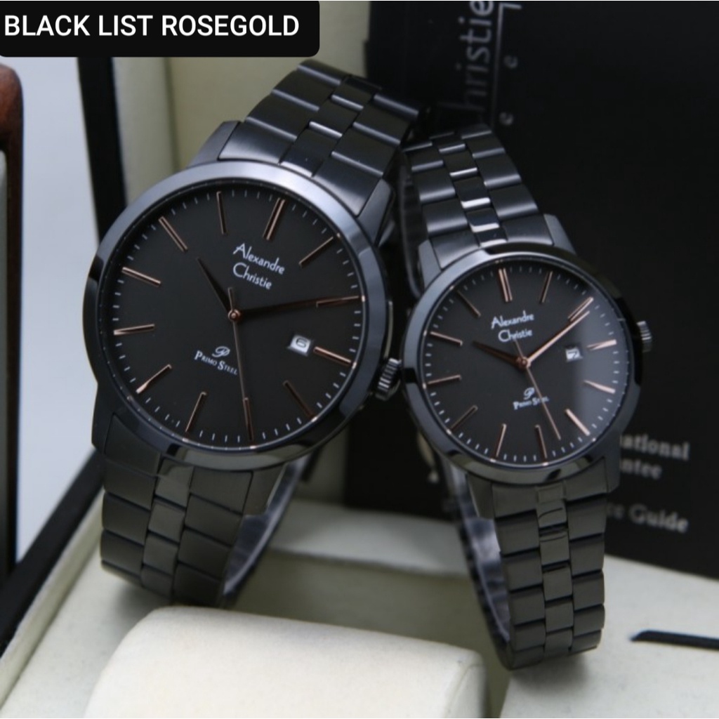 ALEXANDRE CHRISTIE AC 1007.AC1007 BLACK LIST ROSEGOLD COUPLE STAINLESS. ORIGINAL