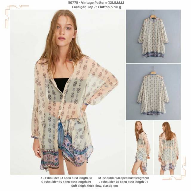 Blouse jumbo sifon motif klasik tipis transparant lengan panjang