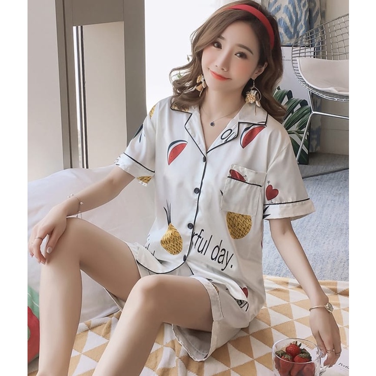 [UNI 001] SET PIYAMA KOREA PREMIUM | BAJU TIDUR WANITA | BAJU TIDUR KEMEJA WANITA