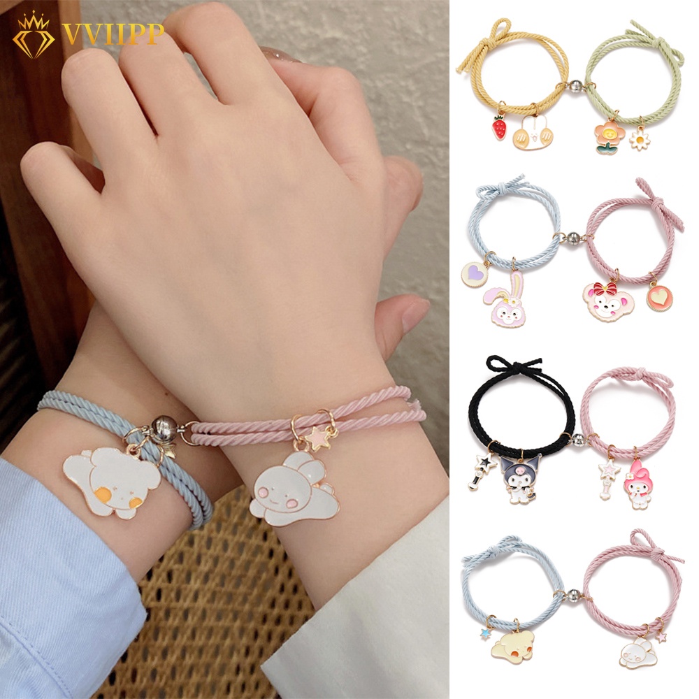 2Pcs Korean Cartoon Animal Pendant Magnetic Couple Bracelet Multifunction Bracelet Hair Band Colorful Hair Tie Women Jewelry Accessories