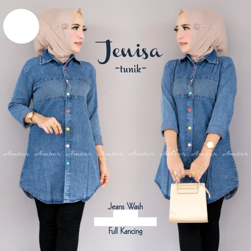 (COD) Jenisa Tunik | Fashion Muslim | Pakaian Wanita Jeans | Gamis Jeans | Myta Olshop
