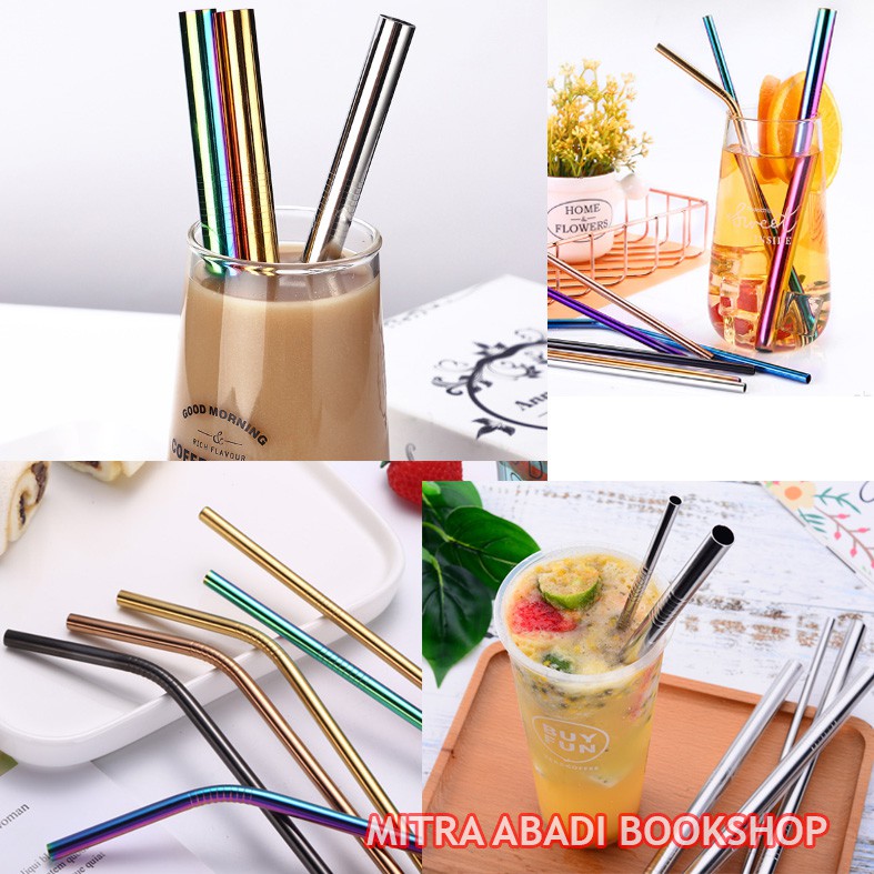 Sedotan Stainless Steel Set 4 Reusable Stainless Straw SILVER