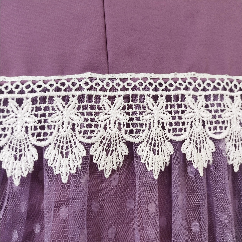 Gamis Anak  Ceruti Set Hijab Kombinasi Tile Dot dengan Renda Usia 2-15 Tahun