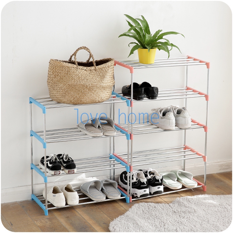 Simple Multi Layer Shoe Rack Stainless Steel Easy Assemble Storage Shelf Shoe Cabinet Shopee Indonesia