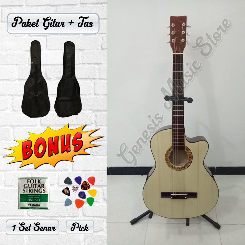 Paket Gitar Akustik + Tas (Custom Yamaha Pemula Murah Senar String)