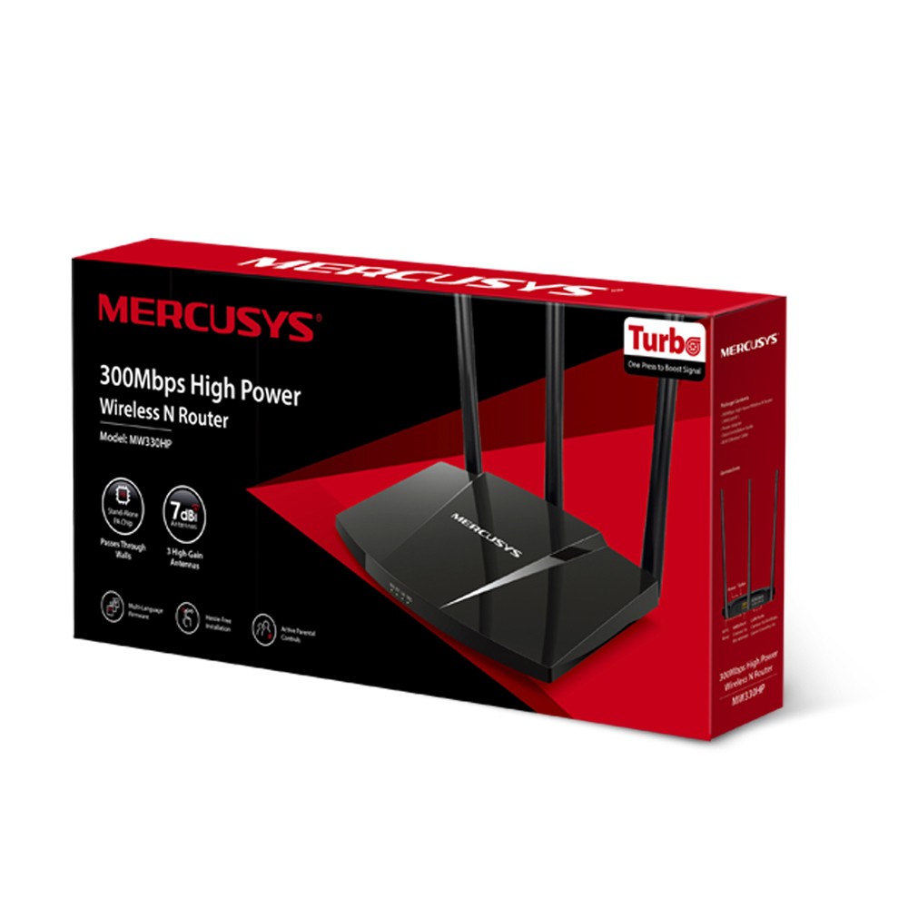 WIRELESS N ROUTER MERCUSYS 300MBPS 3 ANTENNA HIGH POWER TURBO WI-FI 7dBi MW330HP