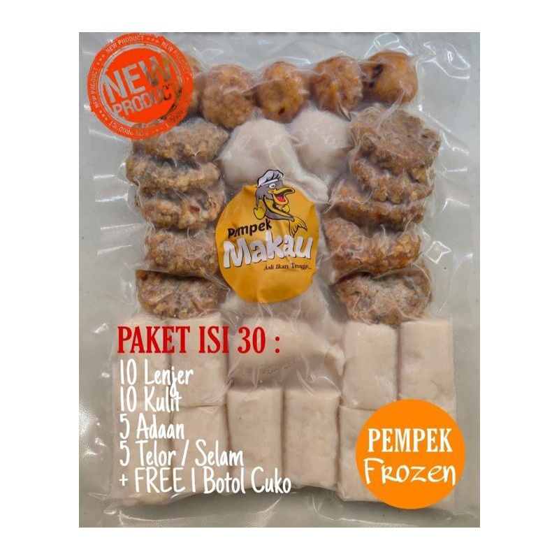 

Pempek Empek Komplit Ikan Makau/Tenggiri Isi 10Lenjer 10Kulit 5Adaan 5KapalSelam Frozen Vacum Sealed