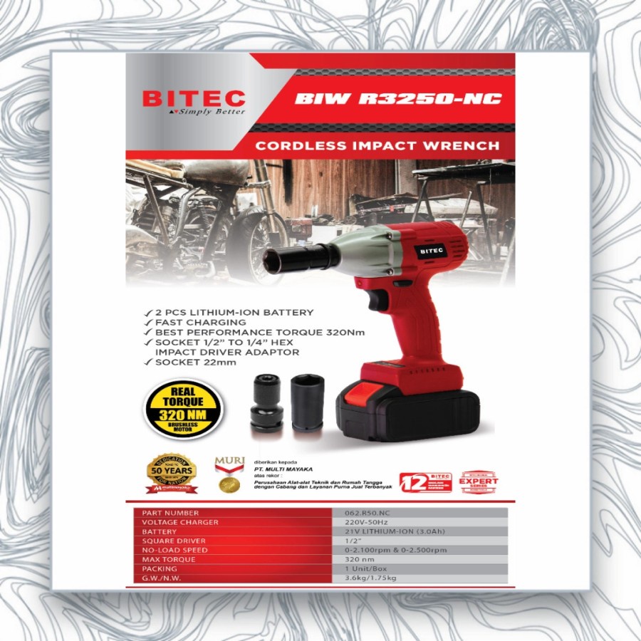 Impact Wrench BITEC CORDLESS IMPACT WRENCH BIW R3250-NC buka baut