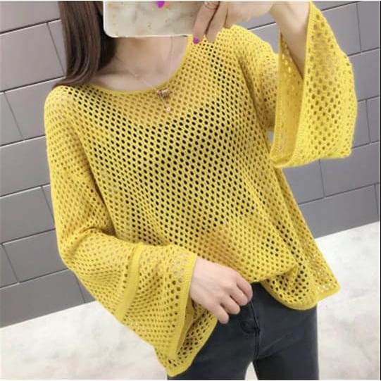 WSE390 - Atasan Jaring Rajut Messy Good Quality Lembut Model Korea Trending Korean Style Sweater Blouse Cardigan Jacket Jahitan Rapi Menggunakan Mesin Khusus