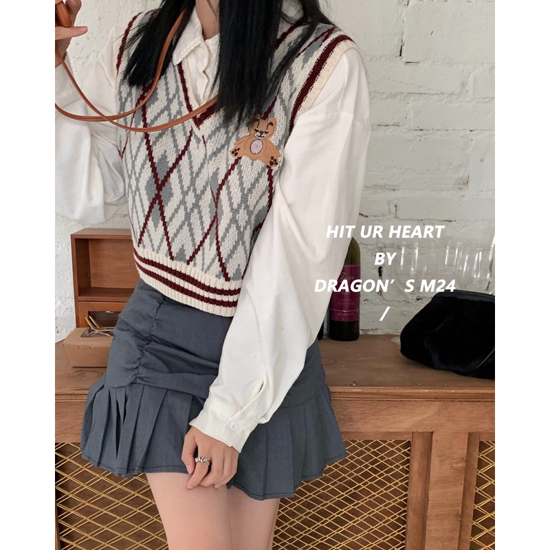 Versi Korea dari rompi rajut v-neck retro baru wanita crop top rompi rajut korea jaket korean style