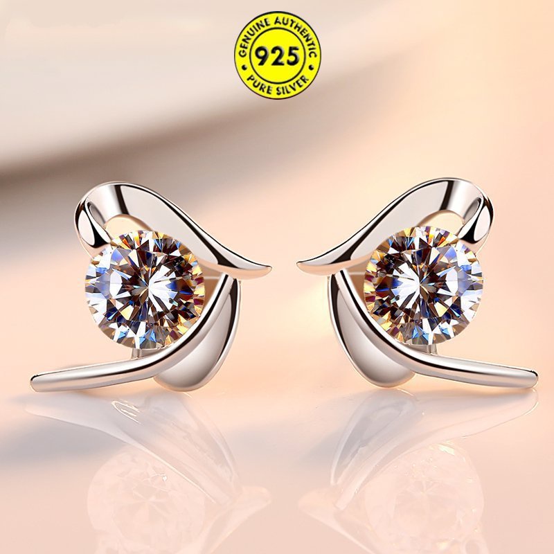 Anting Tusuk Bentuk Hati Bahan Sterling Silver 925 Anti Alergi Untuk Wanita