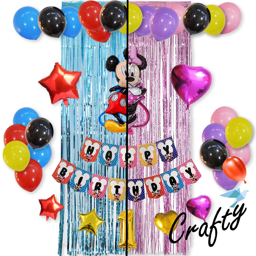 [PAKET] Set Ulang Tahun Anak BANNER ELEGANT MICKEY/MINNIE Dekorasi Balon Hiasan Pesta