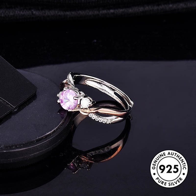 Cincin Sterling Silver 925 Model Daun Warna Rose Gold Dengan Berlian Pink Untuk Wanita