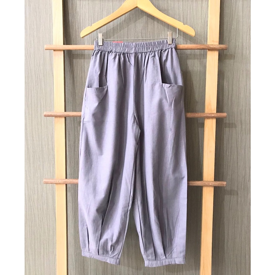 CoD- Hinata Pants- Celana Santai 7/9- Celana Kulot Wanita- Celana Baggy Rami Premium- Celana Panjang-Abu Abu