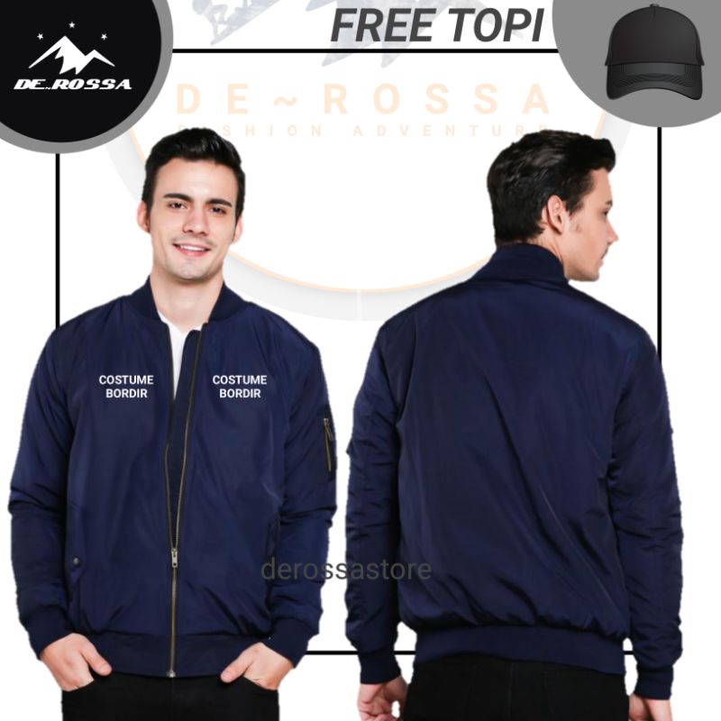 Jaket Bomber Jaket Costume Logo Bank Bordir Free Topi sablon