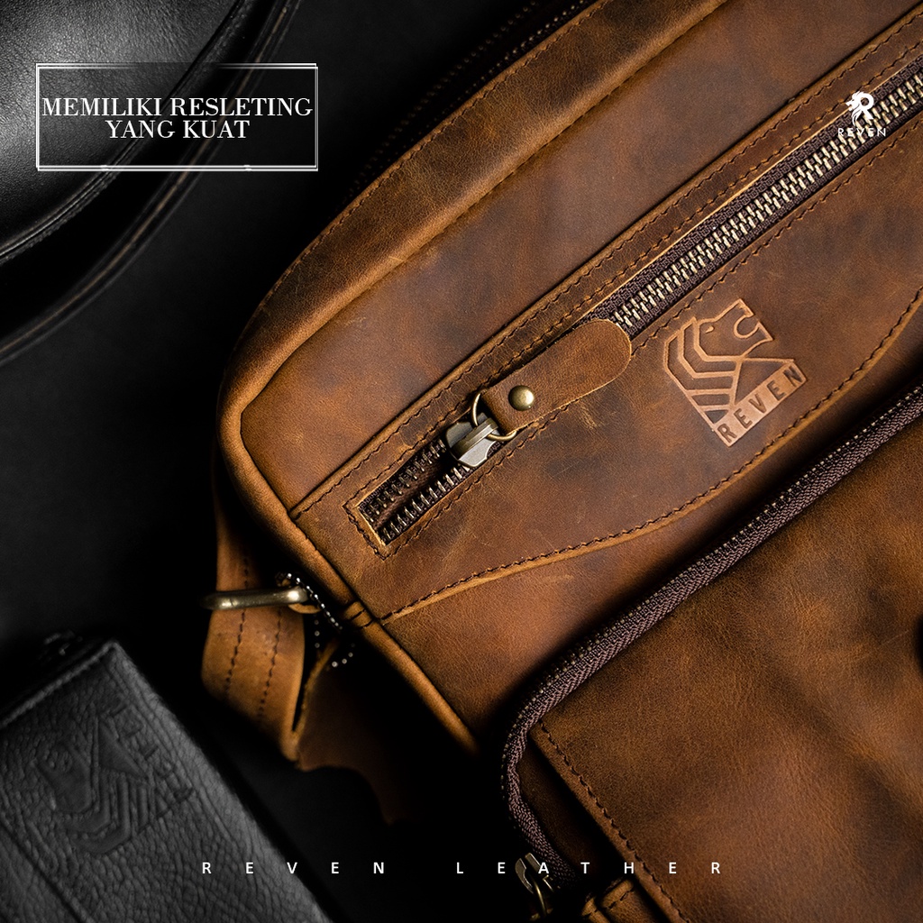 Tas Selempang Kulit Bahu New Sling Bag Waistbag Pria Cowok Original Bahan Kulit Sapi Asli Original  ROVER BAG