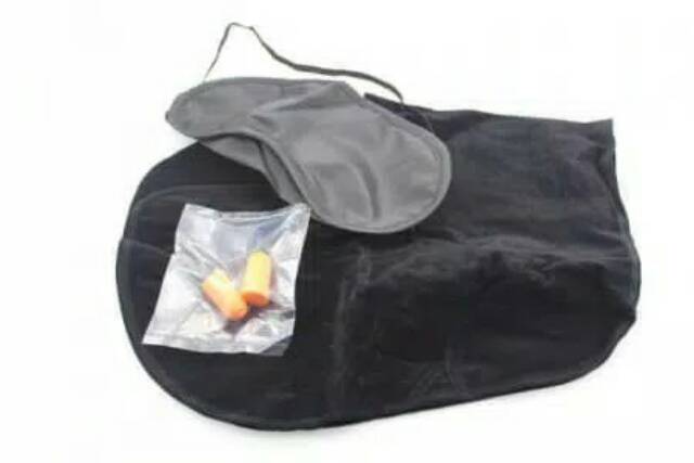 SET PILLOW TRAVEL INFLATABLE  BANTAL LEHER  EAR PLUG  DAN EYE MASK