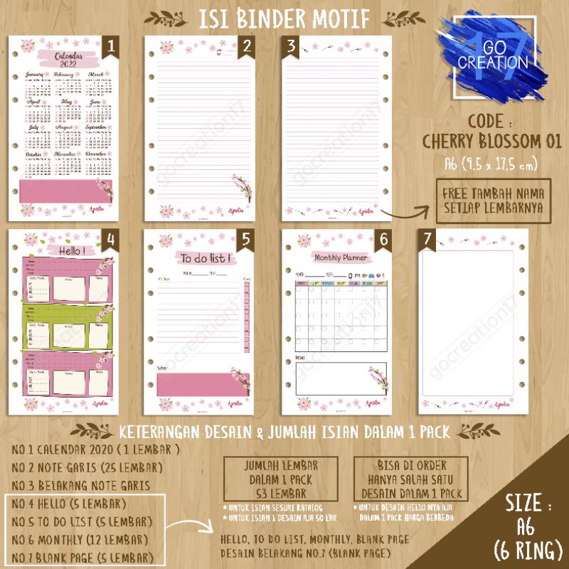 

Buku Planner isi Kertas Binder Motif Boho Blossom 01 Premium A6 ring 6