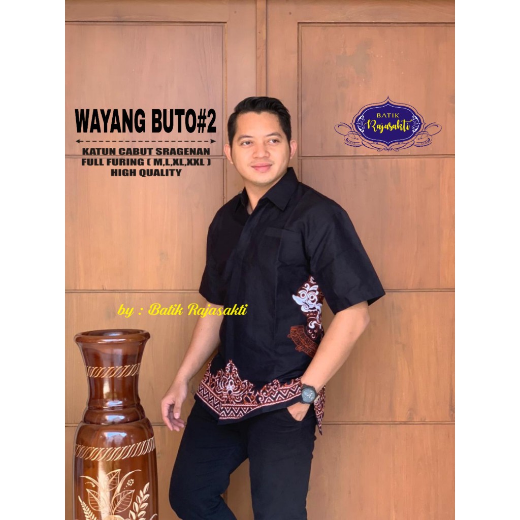 WAYANG BUTO RAJASAKTI KEMEJA BATIK SOLO PRIA LENGAN PENDEK LAPIS FURING ATASAN BATIK PREMIUM MODERN KATUN HALUS BAHUWIRYA  BANAMITRA BANAMITRA PUTIH BANGSAWAN BAYU PUTRA BERLIAN BIRU BHARATAYUDA BIMASENA BIRENDRA BIRU INDAH BRAHMAKERTA BRAHMAKERTA MERAH