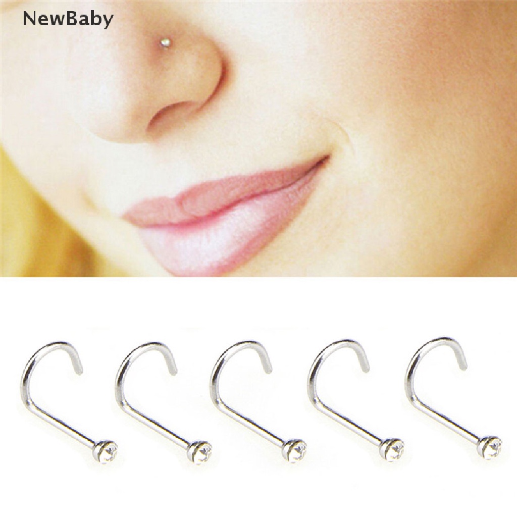 20pcs / Set Anting Tindik Hidung Bahan Stainless Steel Hias Kristal Berlian Imitasi Untuk Wanita